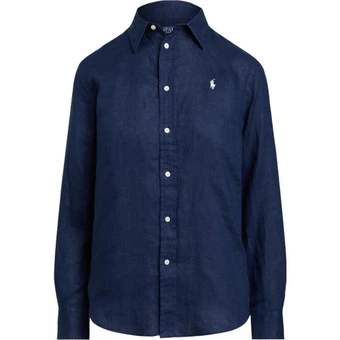 Рубашка Polo Ralph Lauren с вышивкой, женская, голубая, льняная | Китай.рф