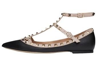 Балетки Valentino с шипами женские черно-золотые | Китай.рф