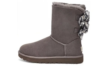 Зимние ботинки UGG женские из овчины с клетчатой лентой серые | Китай.рф