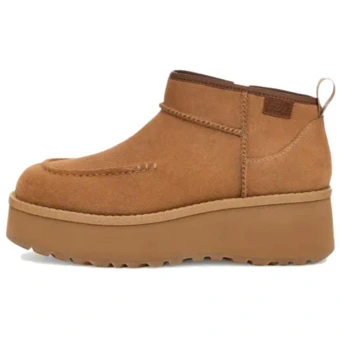 UGG Натуральная кожа Модные платформы Короткие угги Женские каштановые | Китай.рф