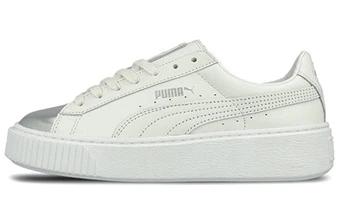 Кроссовки PUMA Basket Platform с металлическим носком серебристо-белые | Китай.рф