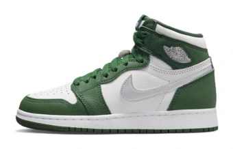 Кроссовки детские баскетбольные Jordan Air Jordan 1 OG 'Gorge Green', кожаные, высокие, бело-зеленые | Китай.рф