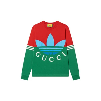 Футболка GUCCI x adidas SS23 с логотипом с длинным рукавом мужская зеленая | Китай.рф