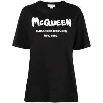 Футболка Alexander McQueen женская с граффити-принтом черная | Китай.рф