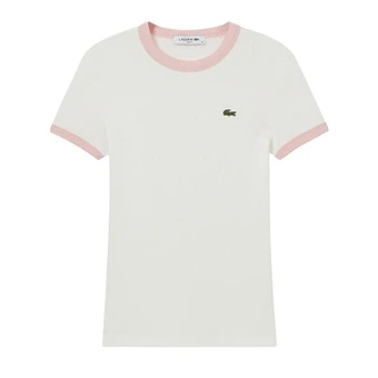 Футболка LACOSTE женская белая с розовыми вставками | Китай.рф