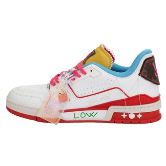 Кроссовки LOUIS VUITTON Trainer Upcycling кожаные винтажные бело-красные мужские | Китай.рф
