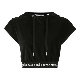 Короткая толстовка с капюшоном Alexander Wang FW21 из вельвета женская черная | Китай.рф