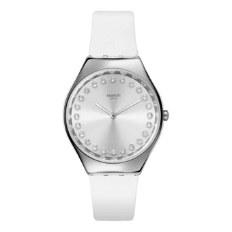Часы Swatch с кварцевым механизмом, 38 мм, серебристый циферблат, кожаный ремешок | Китай.рф