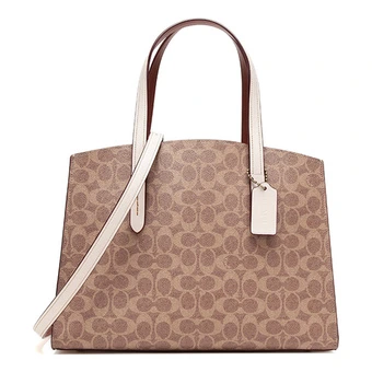 Сумка COACH Charlie 35 Tote с молнией, розово-бело-коричневая | Китай.рф