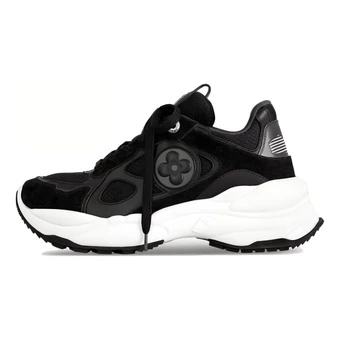 Кроссовки на толстой подошве LOUIS VUITTON Run 55 Leather Low top Women's Black | Китай.рф