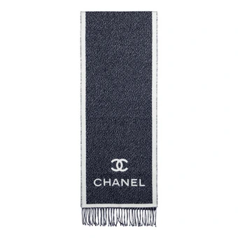 Вязаный шарф CHANEL Wool Knit Scarves Unisex Gray White | Китай.рф