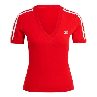 Футболка женская adidas originals с V-образным вырезом, трехполосная, красная | Китай.рф