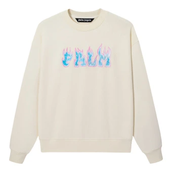 Толстовка PALM ANGELS SS26 с принтом огненных букв, мужская, бежево-жёлтая | Китай.рф