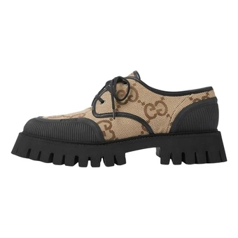 Лоферы GUCCI Original из кожи и GG-ткани со шнурками цвет венге | Китай.рф