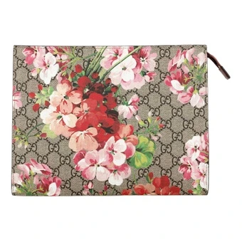 Клатч GUCCI GG Blooms из ткани с принтом и кожаными вставками, большой, коричневый/розовый | Китай.рф