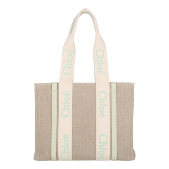 Сумка Chloé Medium Woody Tote из льна с кожей | Китай.рф