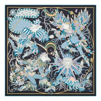 Шелковый шарф HERMES коллекции «Четыре сезона» 90x90 см, женский, черно-синий с голубым и розовым | Китай.рф