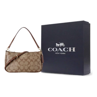 Сумка через плечо COACH Top Handle 22 с принтом, мини, коричневая | Китай.рф