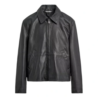 Кожаная куртка ZARA мужская, чёрная, с лацканами | Китай.рф