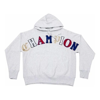 Толстовка Champion с принтом логотипа на груди, серая с белым, унисекс | Китай.рф