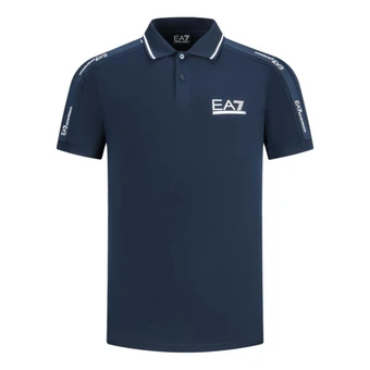 Поло Emporio Armani EA7 в полоску с логотипом, мужское, темно-синее | Китай.рф