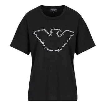 Футболка женская Emporio Armani с принтом Logo черная | Китай.рф