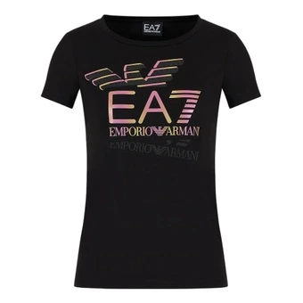 Женская футболка EMPORIO ARMANI EA7 SS24 с принтом, черная | Китай.рф