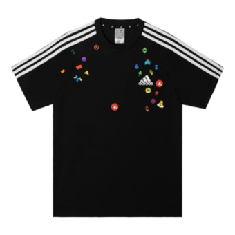 Футболка Adidas Football мужская черная с геометрическим принтом и классическими полосками | Китай.рф