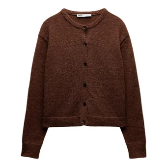 Кардиган ZARA женский с круглым вырезом умеренной длины | Китай.рф