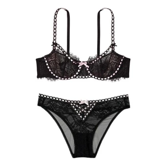 Комплект нижнего белья Victoria's Secret: бюстгальтер с бантом и трусики-бикини, чёрный | Китай.рф