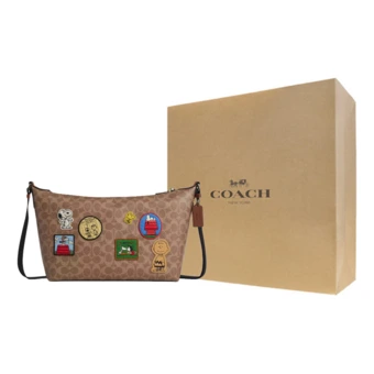 Сумка через плечо COACH x PEANUTS большая мужская из coated canvas, коричневая | Китай.рф