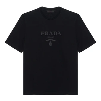 Футболка Prada FW22 мужская с тисненым логотипом, круглым вырезом и коротким рукавом, черная | Китай.рф
