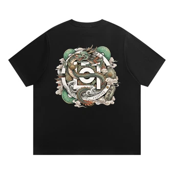 Футболка CLOT x CLOTTEE унисекс с круглым вырезом, свободная посадка, с принтом дракона и облаков | Китай.рф
