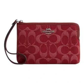 Клатч COACH Corner ZipWristlet из денима с кожей, малый, красный | Китай.рф