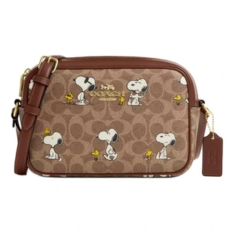 Сумка через плечо Coach x Peanuts Jamie из покрытого холста средняя женская бежево-коричневая | Китай.рф
