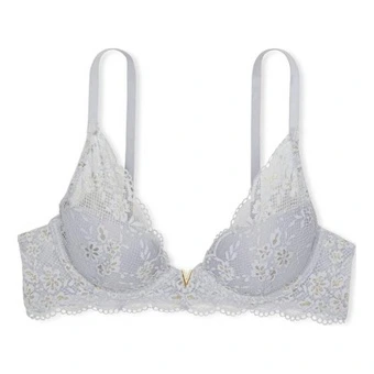 Бюстгальтер Victoria's Secret Cloud Collection с цветочным кружевом и глубоким V, женский, серый | Китай.рф
