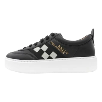 Мужские низкие кеды Bally из кожи первого слоя с круглым носом и шнуровкой, чёрные | Китай.рф