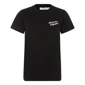 Футболка Maison Kitsune женская чёрная с буквенным принтом и круглым вырезом | Китай.рф