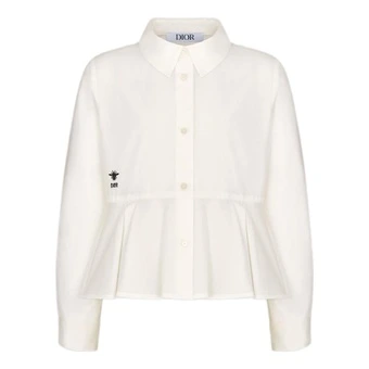 Рубашка DIOR Kids с вышивкой пчела и рюшами SS25 белая детская | Китай.рф