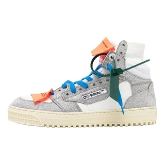 Кроссовки OFF-WHITE кожаные высокие мужские на шнурках, серые | Китай.рф