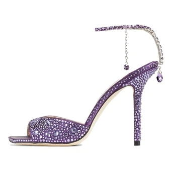 Сандалии Jimmy Choo Saeda 100 мм с кристаллами, женские, фиолетовые | Китай.рф