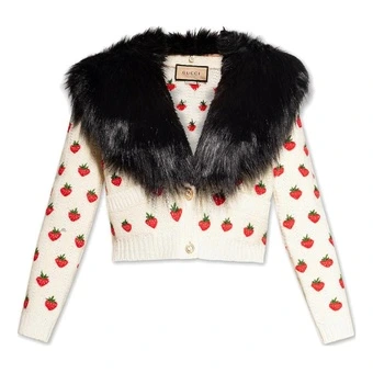 Вязаный свитер Gucci с вышивкой клубники белый | Китай.рф