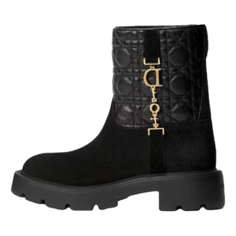 Женские короткие сапоги DIOR Dioralps Diorly из овечьей кожи с мехом, чёрные | Китай.рф