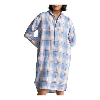 Платье с длинным рукавом Polo Ralph Lauren SS25 с вышитым логотипом в клетку из льна женское | Китай.рф