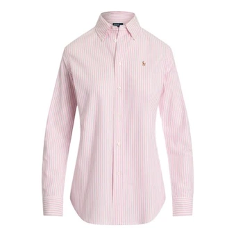 Женская рубашка Ralph Lauren в полоску с фирменным логотипом и длинными рукавами, розовая | Китай.рф