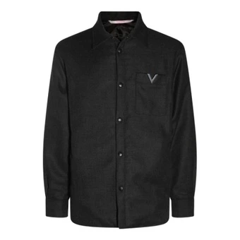 Рубашка Valentino Logo Plaque с длинным рукавом, серая, мужская | Китай.рф
